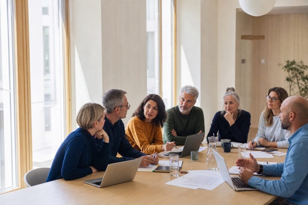 Representatives of Reiki associations meeting around a table
